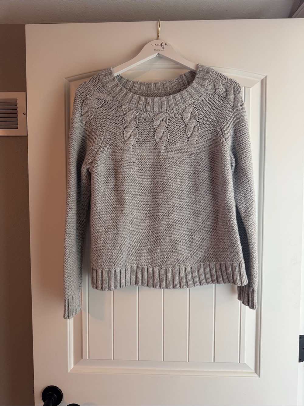 aerie Cable Crewneck Sweater - Light Gray